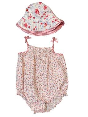 Janie and Jack French Country Girls Floral Romper & Sun Hat 6-12-18 months